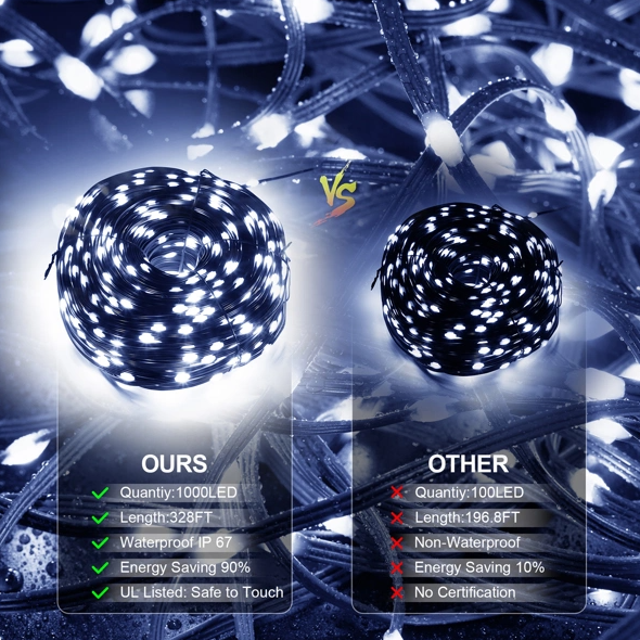 328Ft Outdoor Christmas Rope Lights - 1000 LED Dimmable String Lights