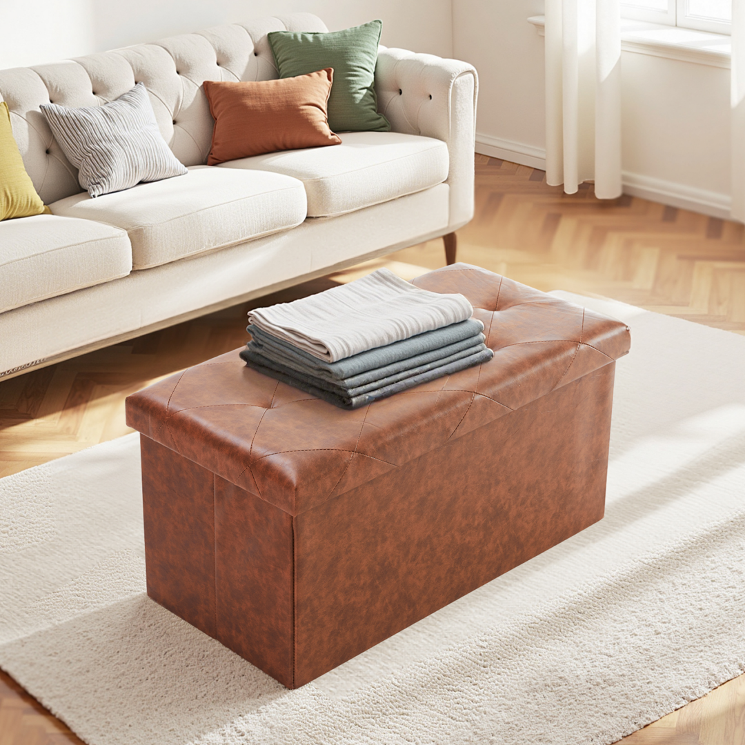 Foldable Storage Ottoman Bench 43in, Foot Rest Stool, Synthetic