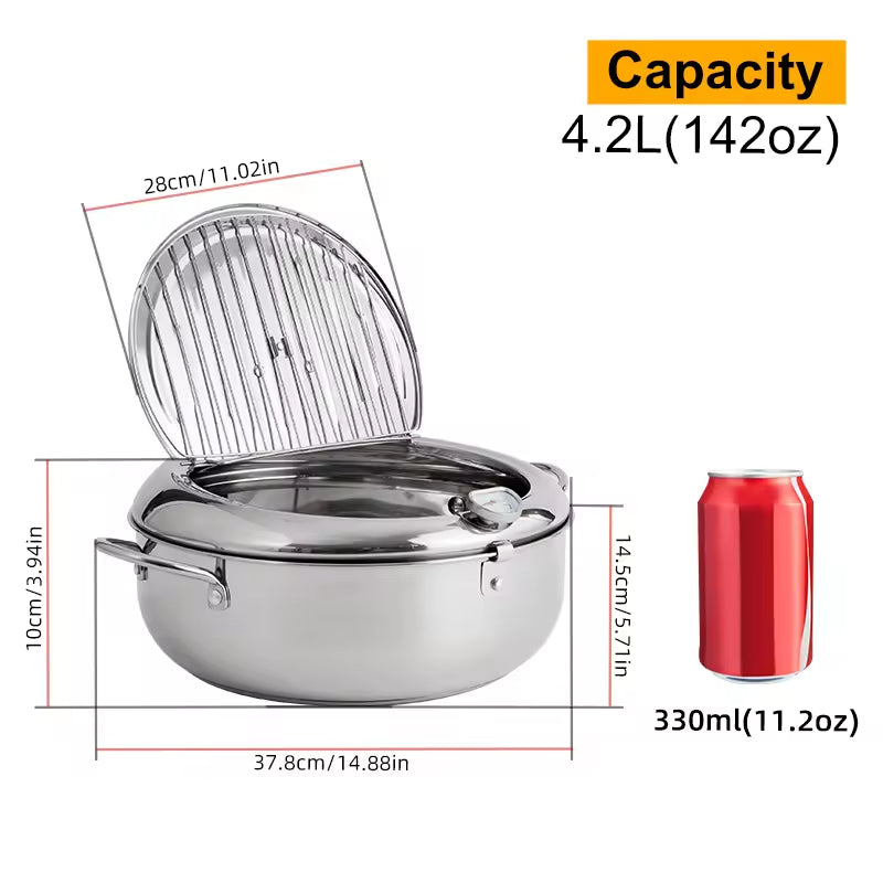 Japanese Style Tempura Deep Fryer - Stainless Steel with Thermometer