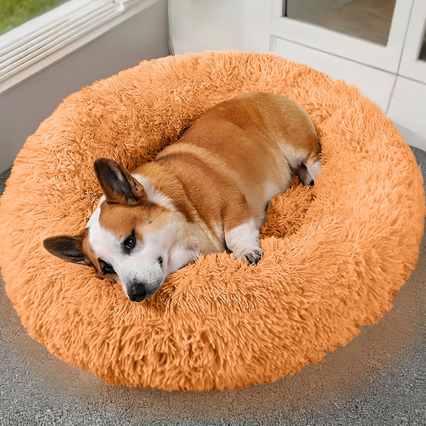 Soft Warm Plush Dog & Cat Bed with Supportive Rim and Non-Slip Bottom