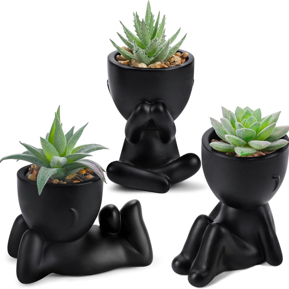 3pcs Artificial Succulent Plants in Black Pots - Indoor Decor