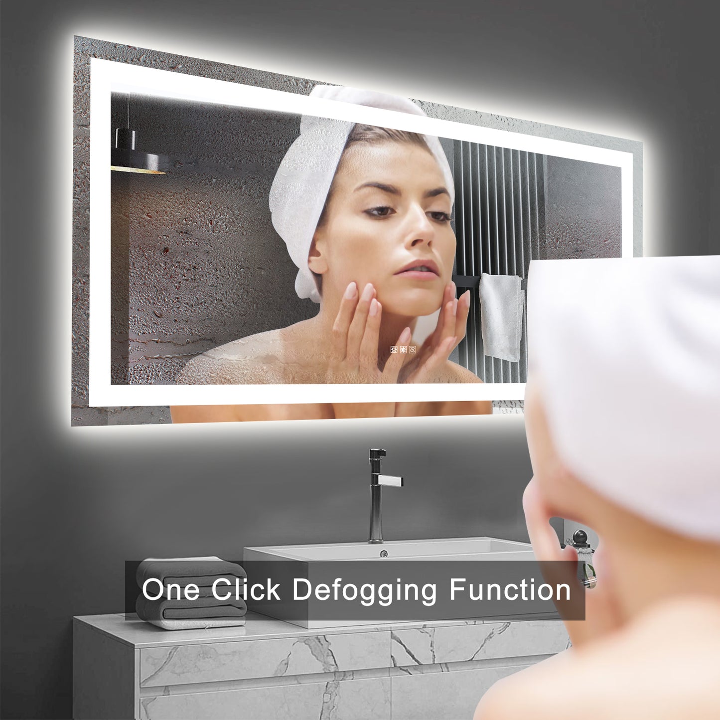 LED Bathroom Mirror 60x32 with Anti-Fog & Touch Sensor