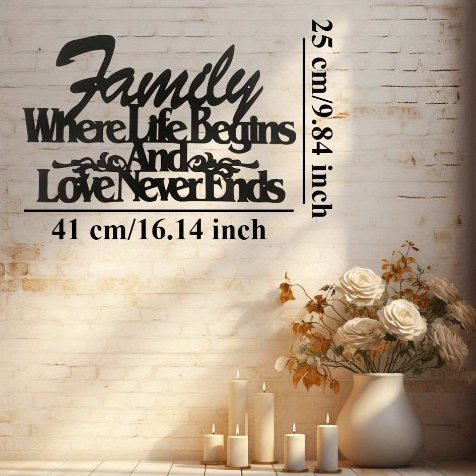 Vintage Metal Wall Sign - Where Life Begins, Love Never Ends