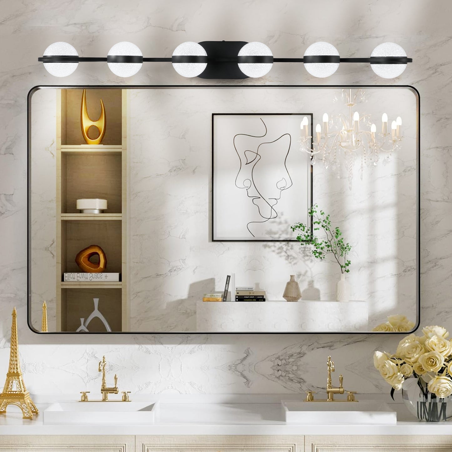 Black Minimalist LED Bathroom Vanity Light - 6-Light Fixture