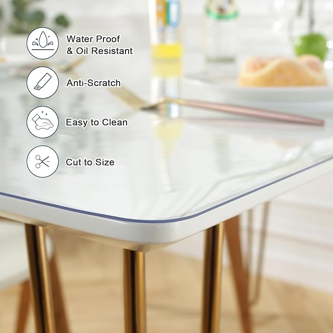 Clear Table Protector Mat - Waterproof PVC Cover, 1.5mm Thickness