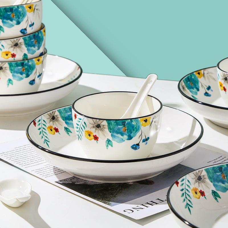 Flower Pattern Bone China Dinnerware Set 22pcs - Microwave Safe Porcelain