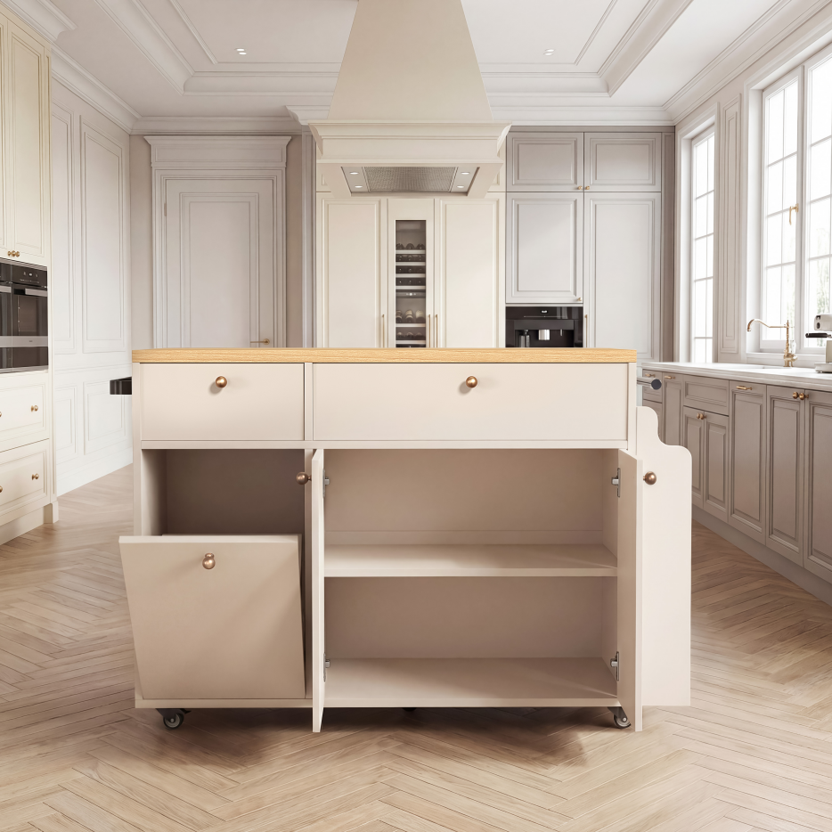 Rolling Kitchen Island Cart with Storage & Drop Leaf Extension - White