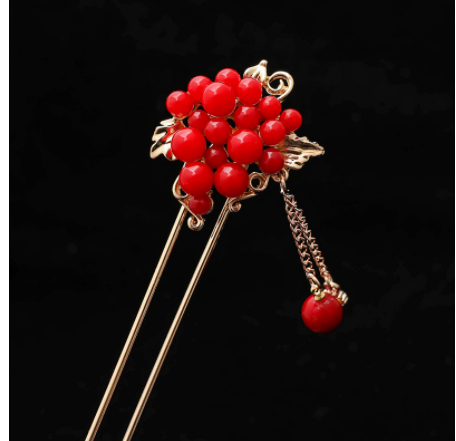 Ancient Style Tassel Hairpin with Flower Design - Vintage Hair Accessory