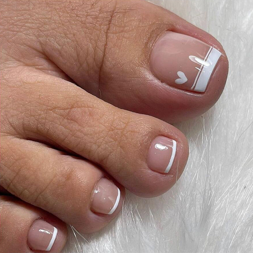 24PCS Fake Nails French Square Nude Natural Nail Art Kit with Glue