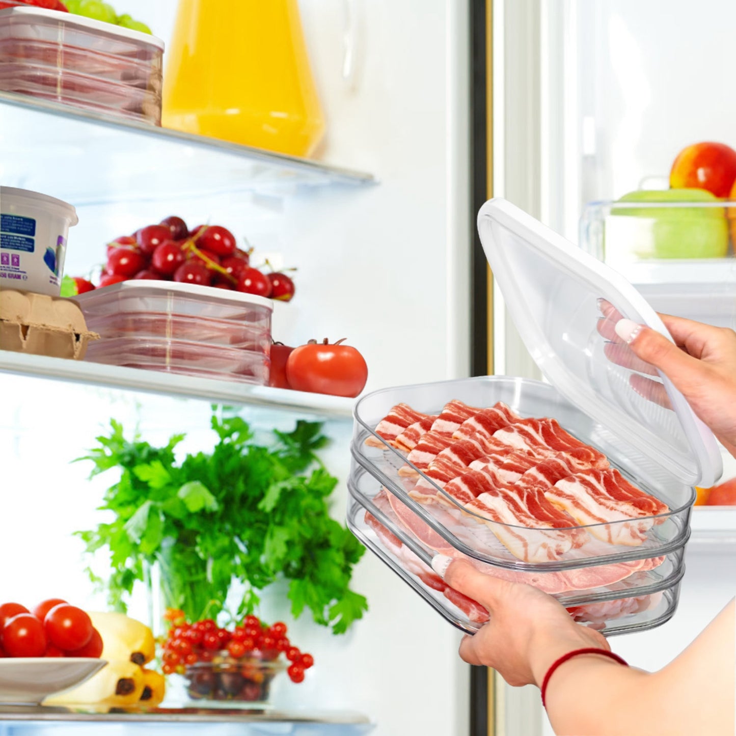 Stackable Deli Meat Container Set - 2 Pcs with Lid