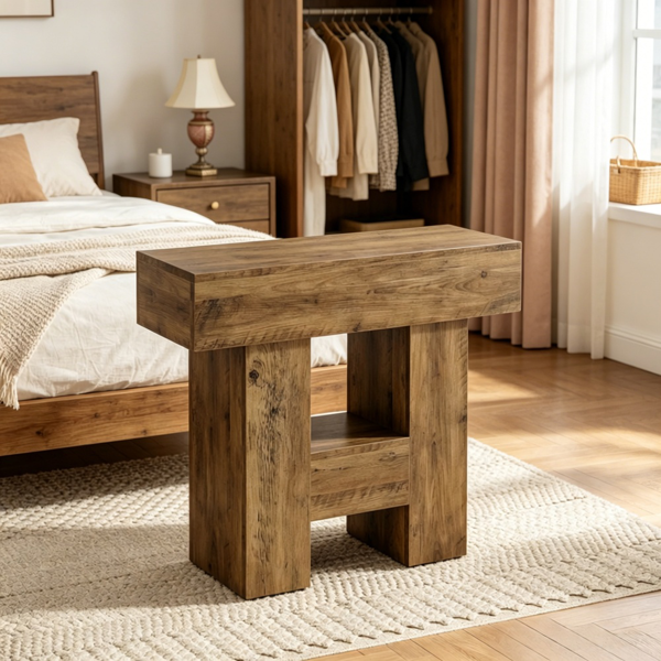 Compact 2-Tier End Table - Rustic Wooden Design
