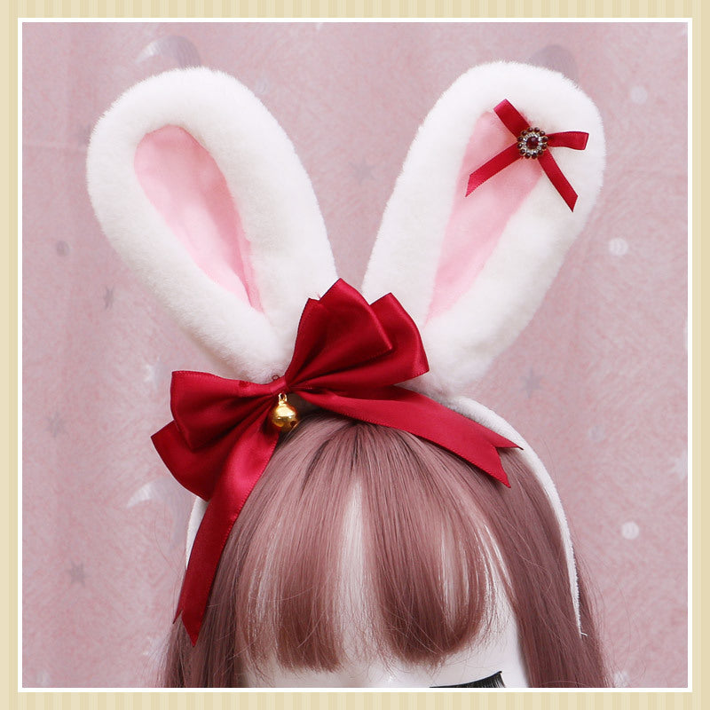 Animal Ears Headband with Bowknot Plush Rabbit Design for Cosplay & Fashion