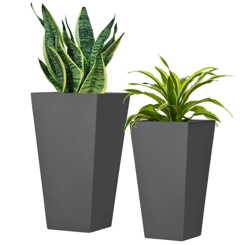 2-Pack Outdoor Planters with Drainage Holes - Durable Stackable Garden Pots, Gray