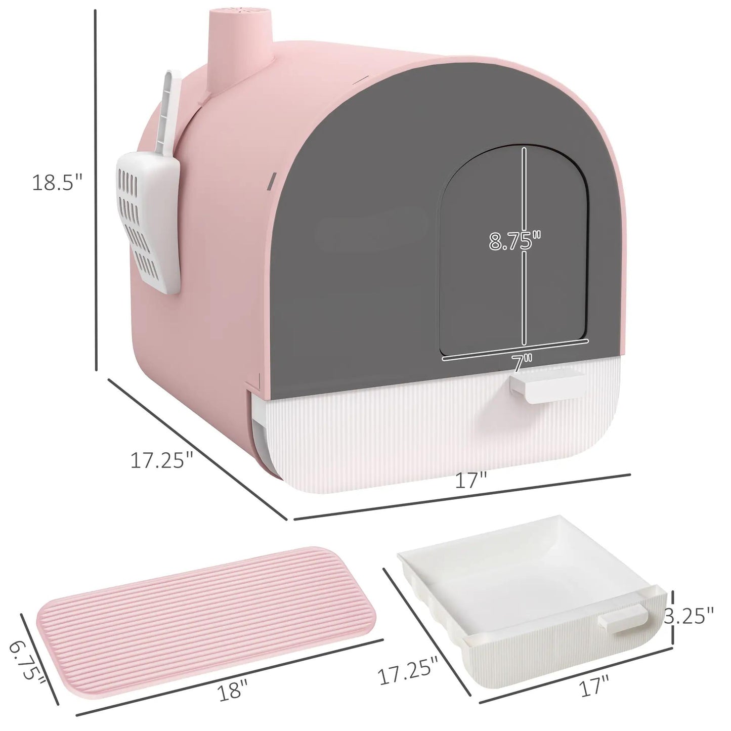 Pink Cat Litter Box with Lid, Scoop & Filter - Small Pet House & Cage