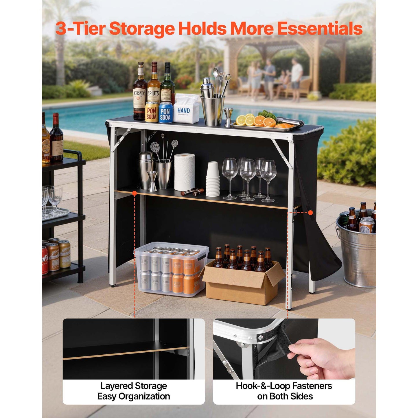 Foldable Portable Bar Table with Storage Shelf and Carry Bag - Event & Party Use