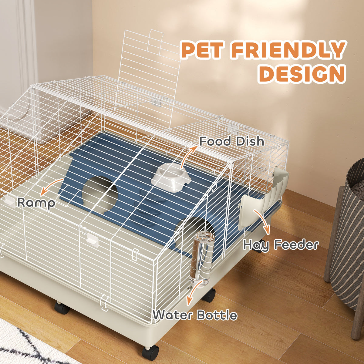 Small Animal Cage with Water Bottle & Hay Feeder for Rabbits Guinea Pigs Hedgehogs 35x35x25 Inches