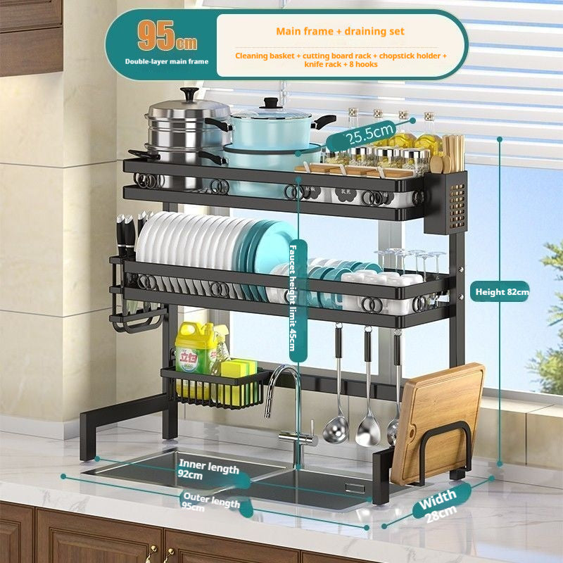 Kitchen Sink Drain Rack Double Layer 90x95cm - Multi-Functional Storage Organizer