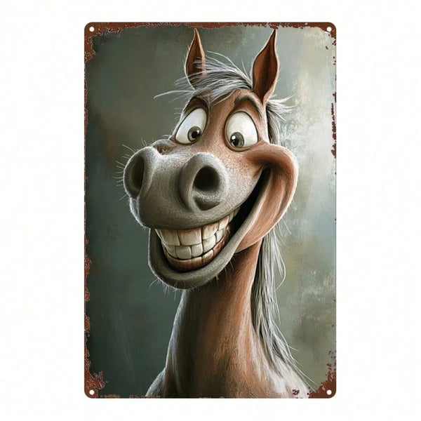 Retro Cartoon Horse Head Metal Sign - Vintage Wall Art 8x12 Inch