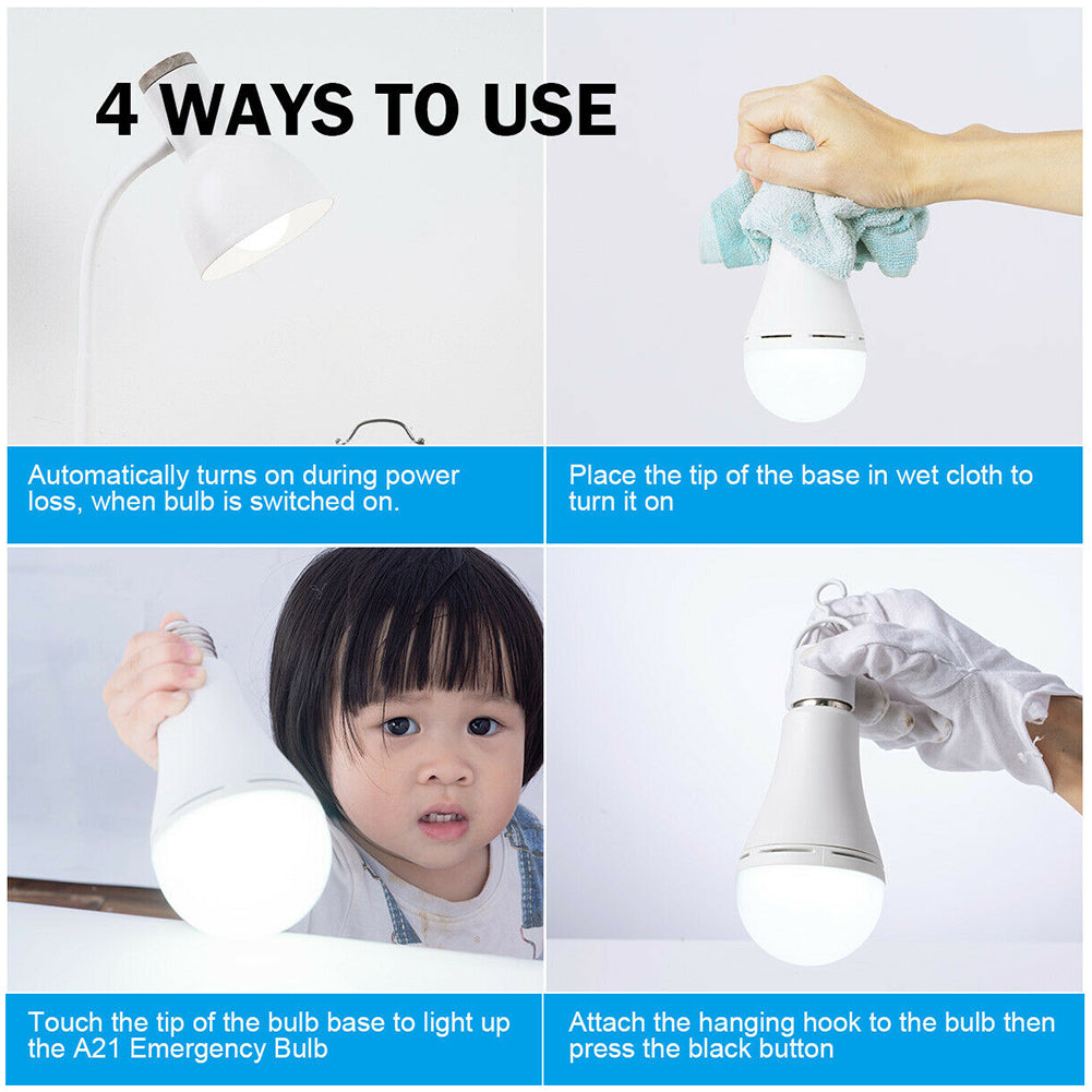 12W Rechargeable LED Emergency Floodlight Bulb - White, 700-1200 Lumens