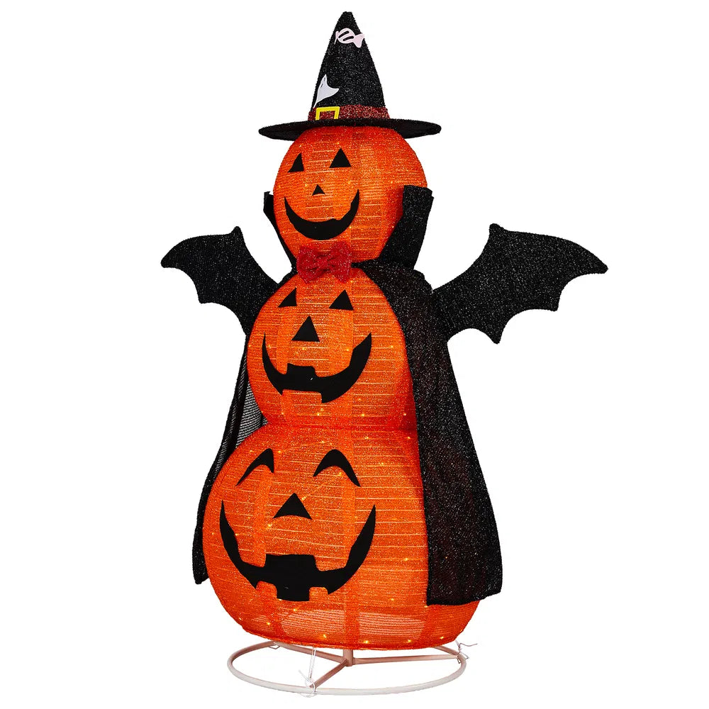 5ft Retractable Fabric Pumpkin Halloween Decor with LED Lights