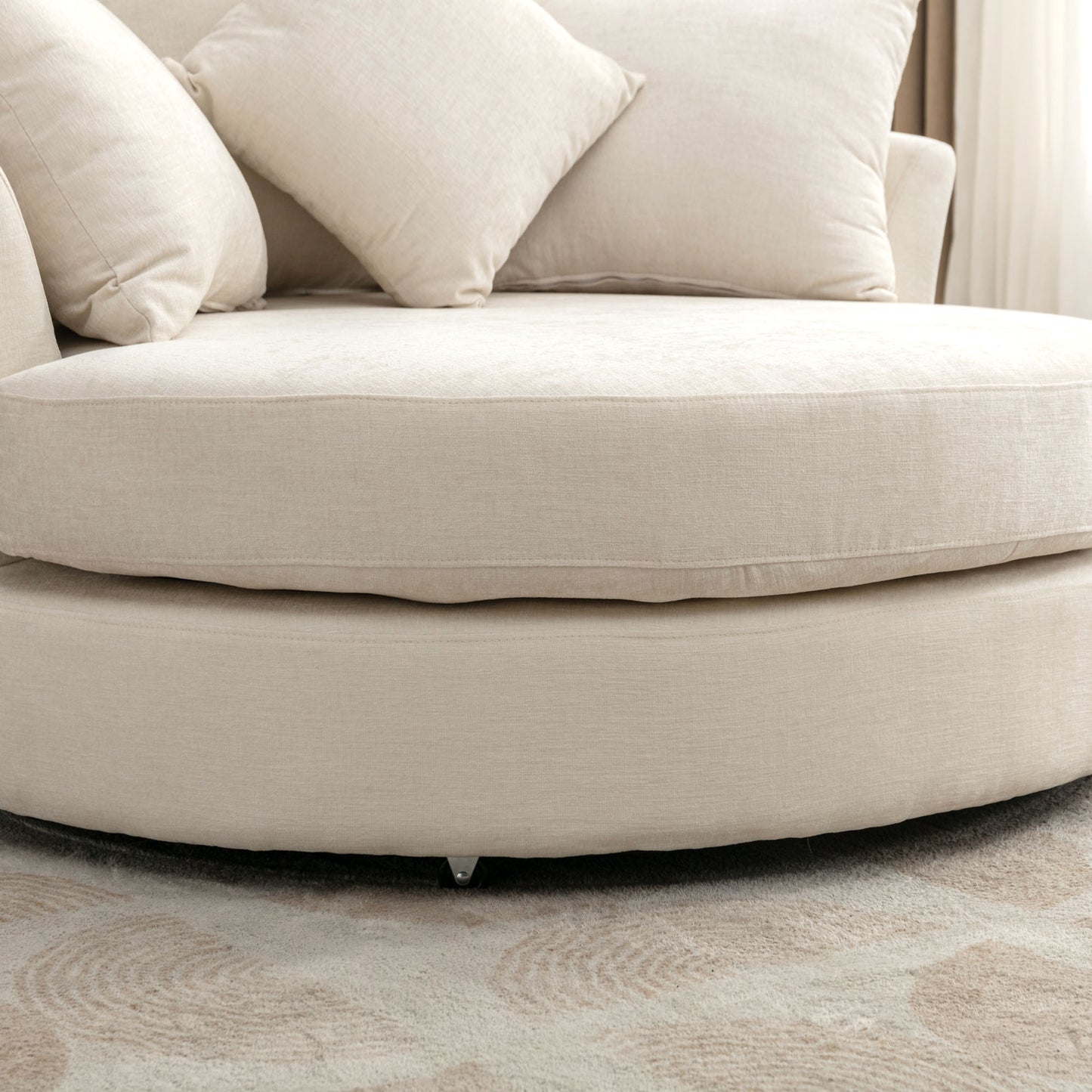 360° Swivel Accent Barrel Chair with Storage Ottoman & 4 Pillows - Cream