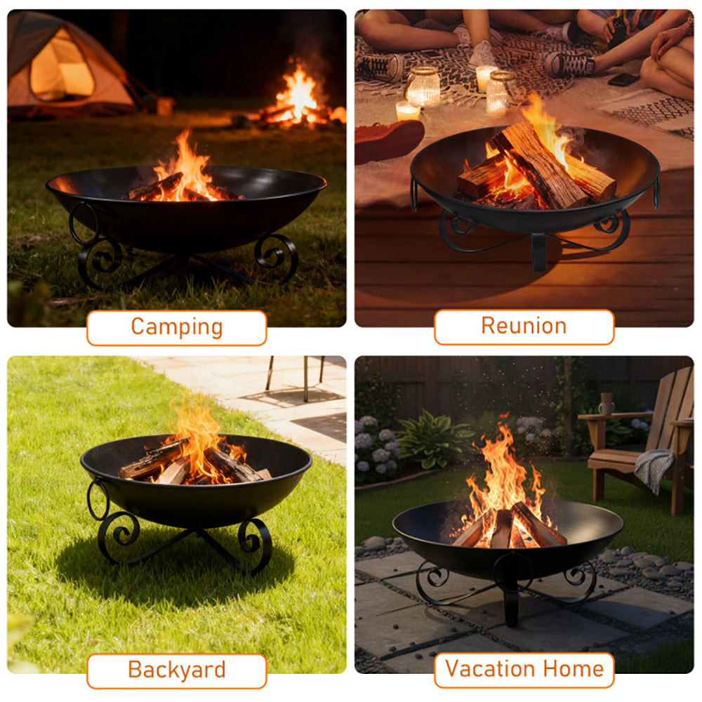 24 Inch Heavy-Duty Metal Fire Pit Bowl - Portable Outdoor Firepit
