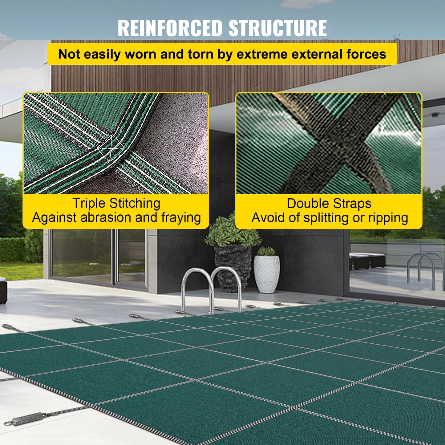 Inground Pool Safety Cover 16x30 ft Rectangular Mesh Winter Pool Cover - Green
