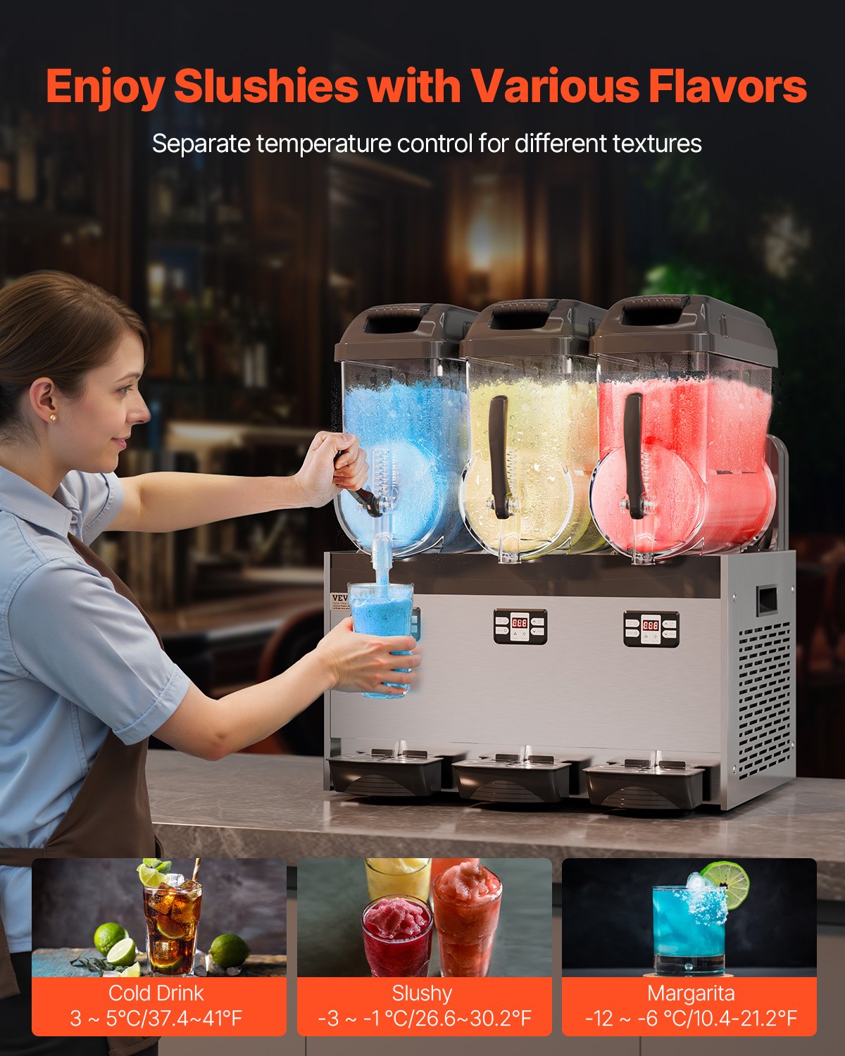 Commercial Slushy Machine 3 Tanks 12L Capacity for Frozen Drinks Margaritas