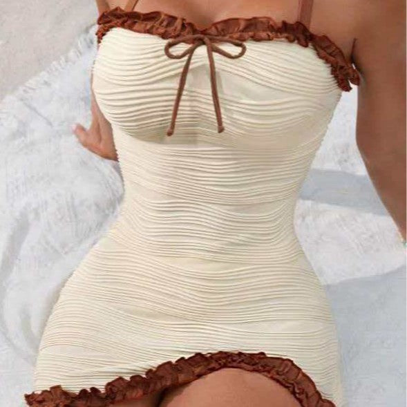 Striped Women's Swimsuit Set - Minimalist Design, Off-White