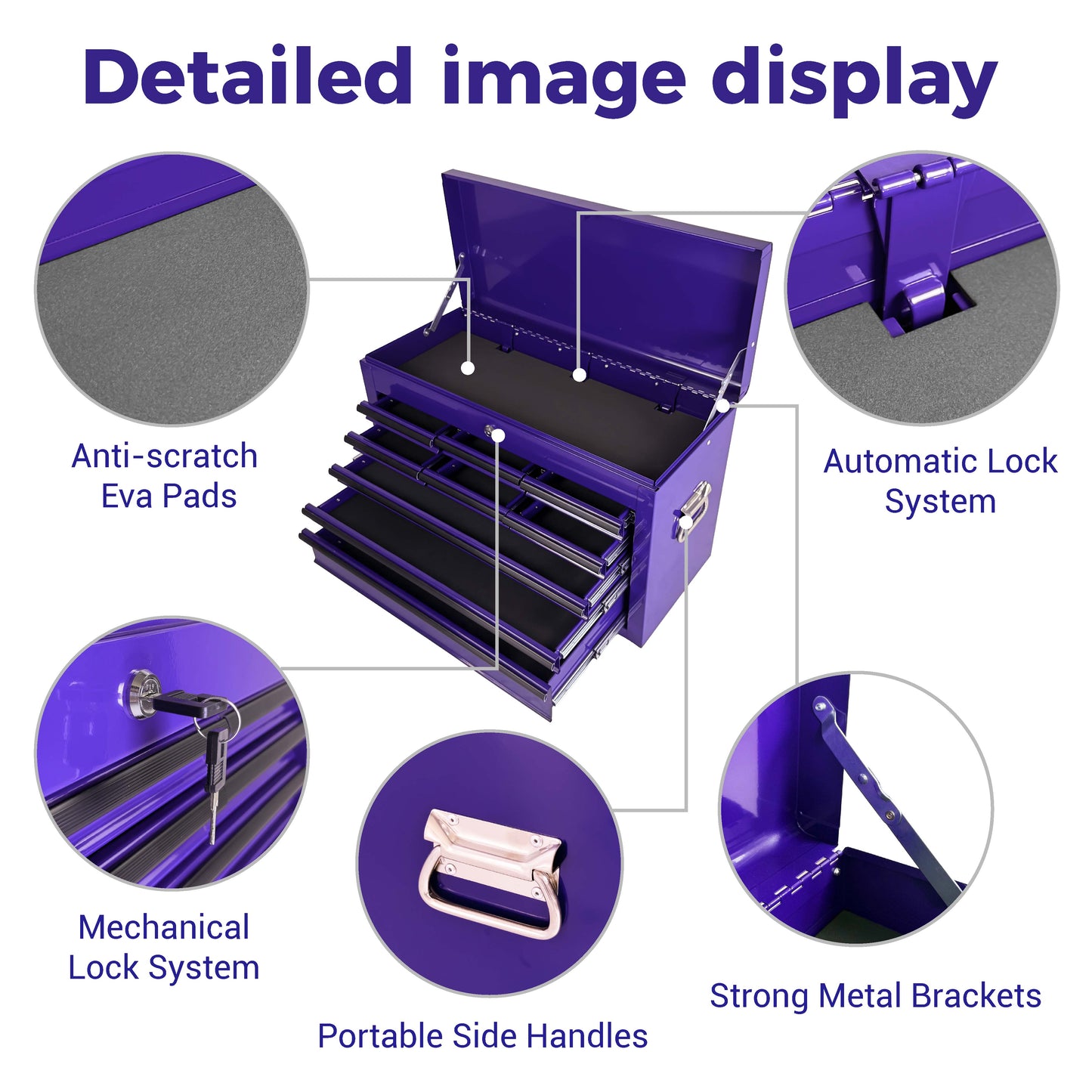 Purple Heavy Duty Metal Tool Box 24-Inch with 9 Drawers & Locking System