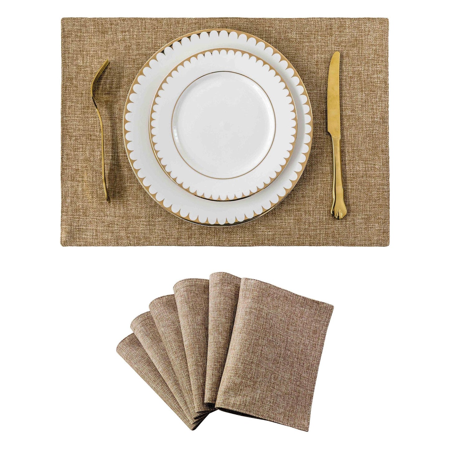 Solid Color Double-Layer Linen Placemat Heat-Insulating Non-Slip 33x48cm