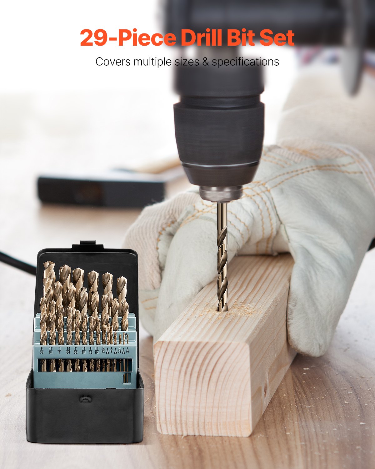Cobalt Drill Bit Set 29 Pcs High Speed Steel Twist Drill Bits with Storage Case