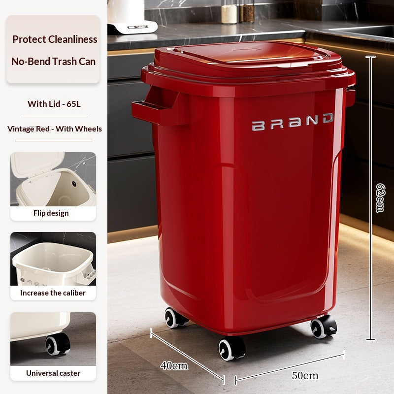Large Capacity Kitchen Trash Can with Lid and Wheels, No Bending Needed