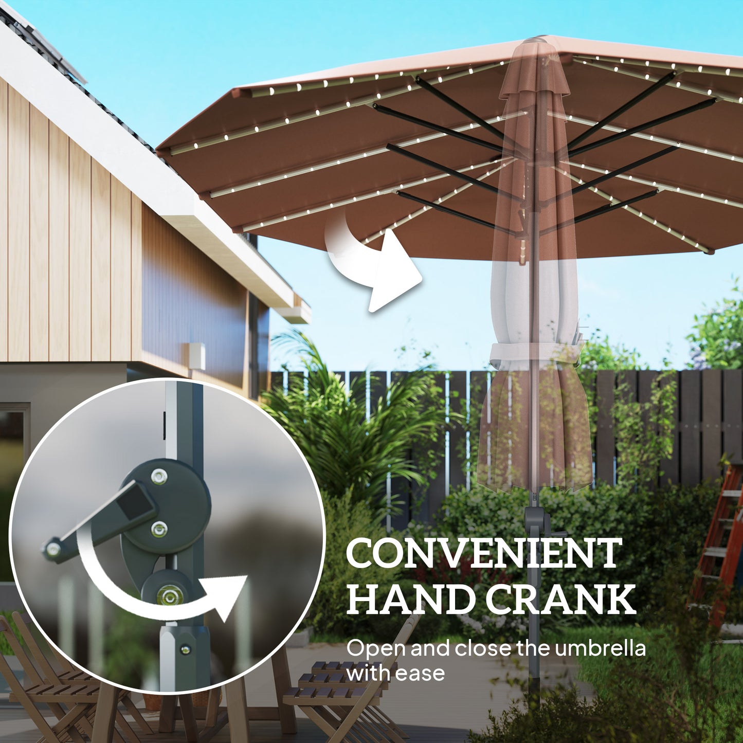 15ft Double-Sided Solar Patio Umbrella with Crank - Tan
