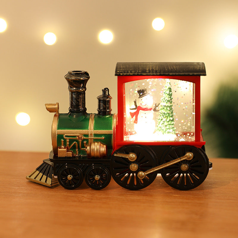 Christmas Santa Claus Water Injection Watering Brush LED Night Light Gold Train Decoration