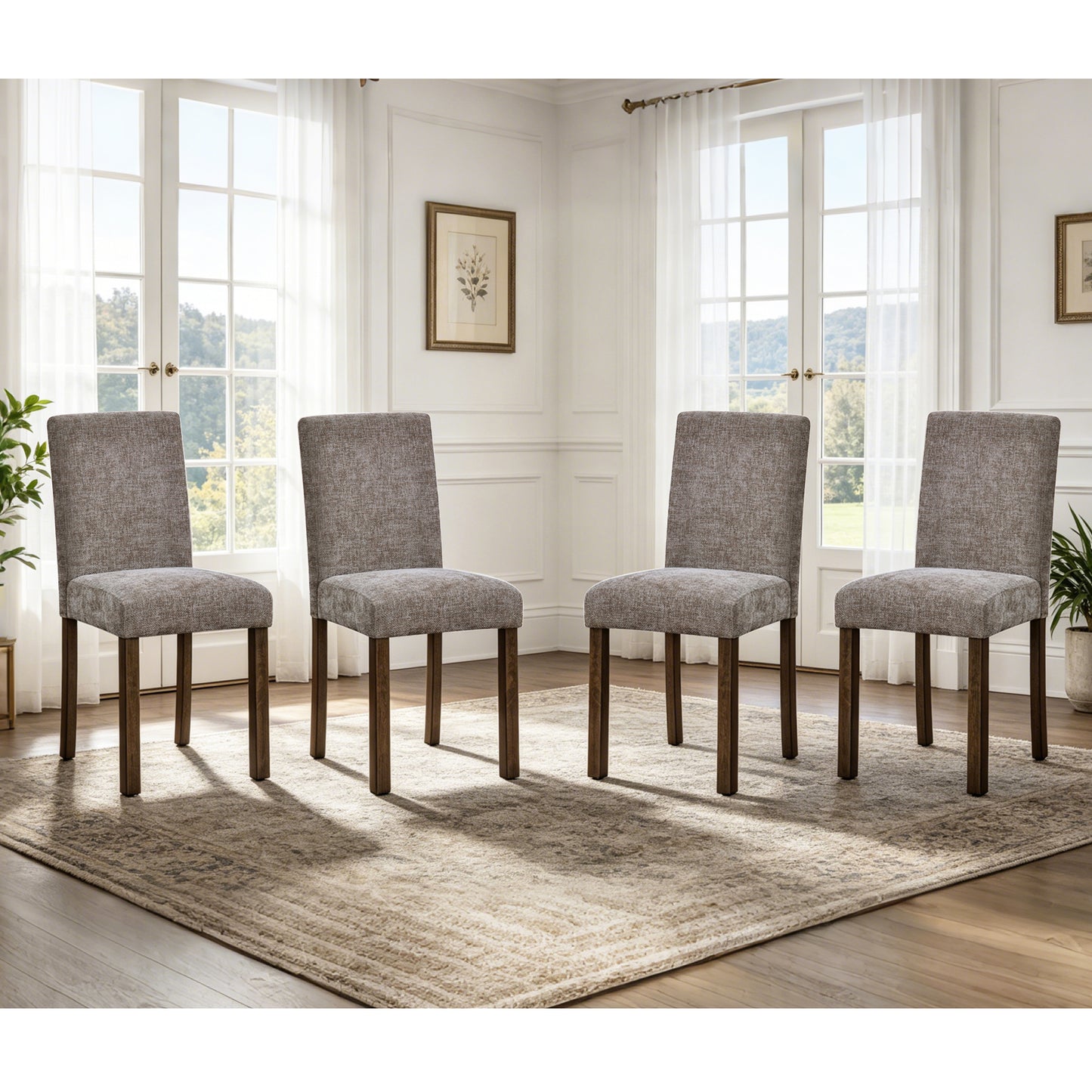 Wooden Dining Chairs Set of 4 with Padded Seat - Walnut