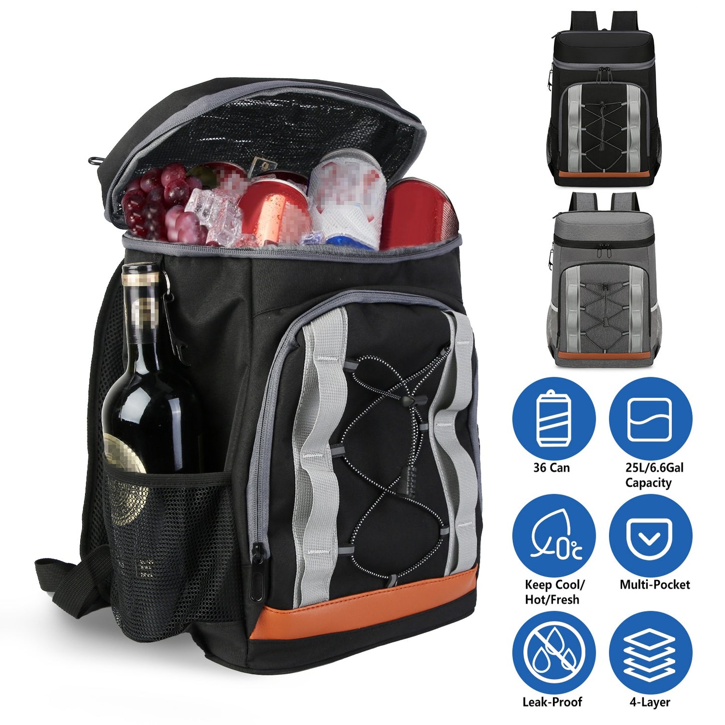 Insulated Cooler Backpack with 36 Can Capacity - Multi-Pocket Design