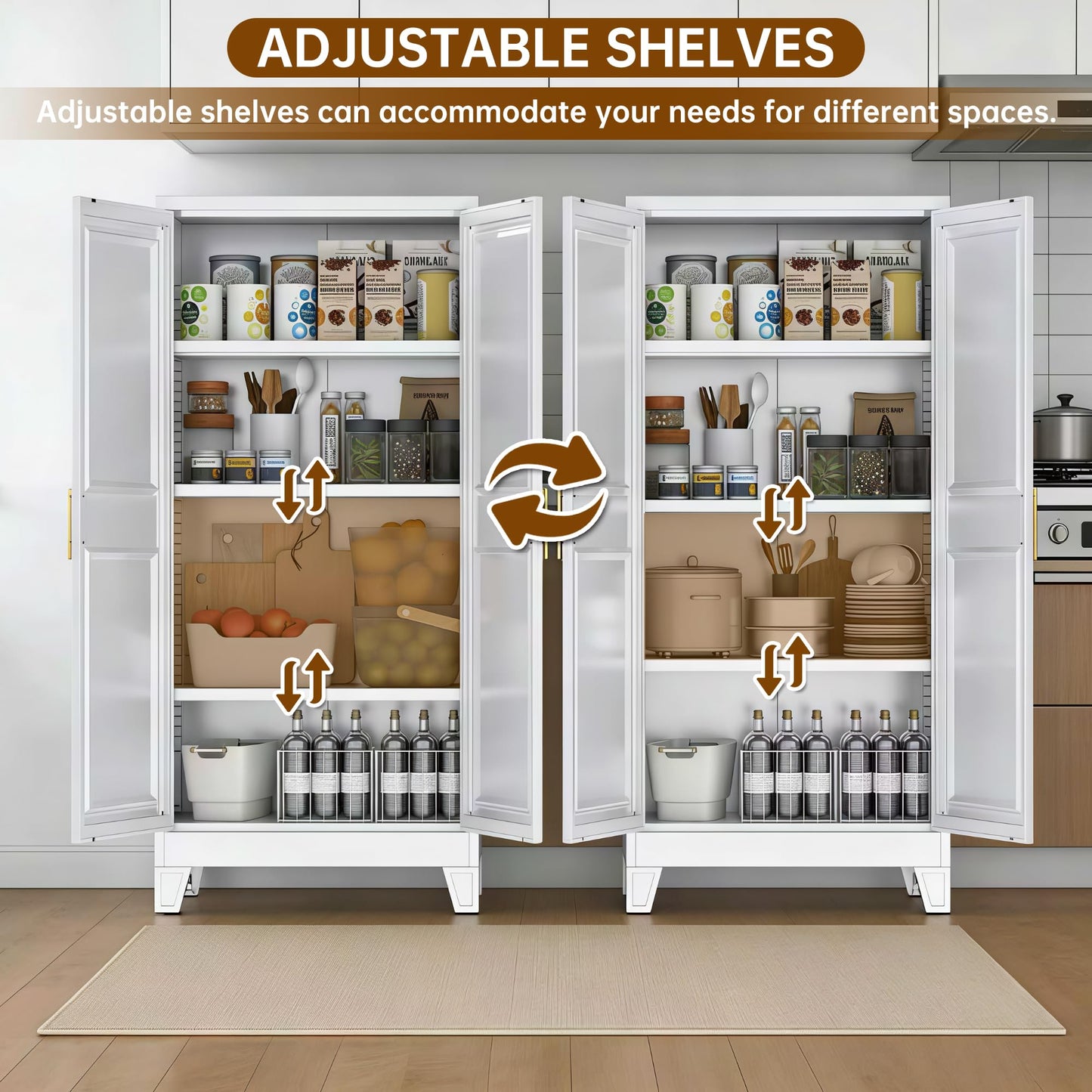 Metal Kitchen Pantry Cabinet with Adjustable Shelves - White
