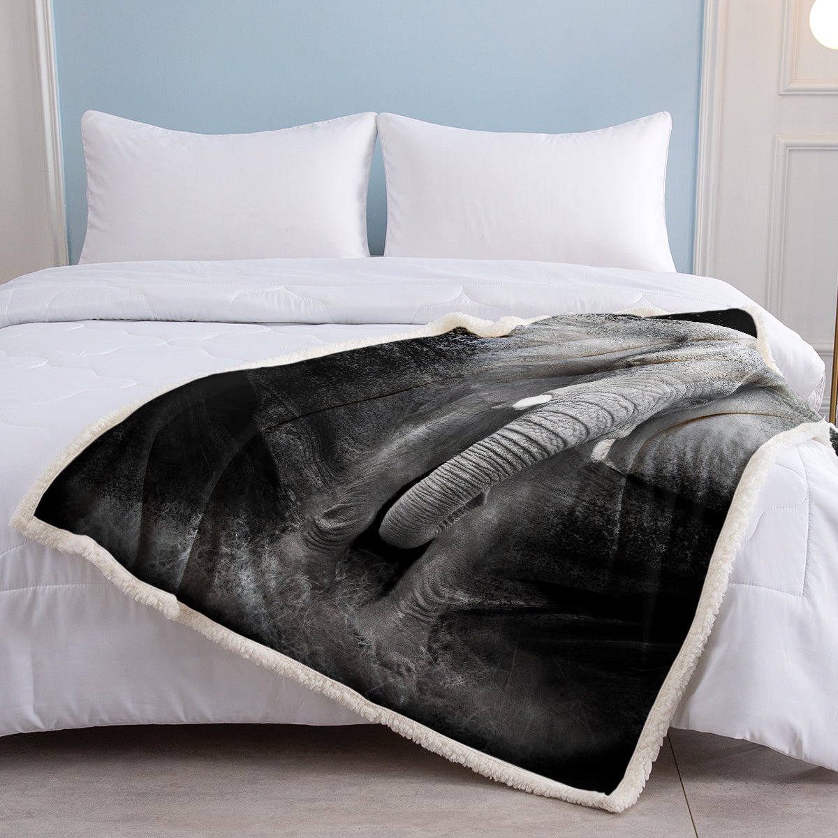 3D Elephant Printed Sherpa Fleece Blanket - Soft & Cozy
