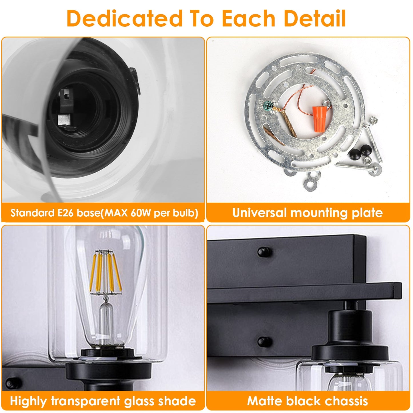 Modern 3-Light Wall Sconce with Glass Shades - Bathroom Vanity & Living Room Lighting