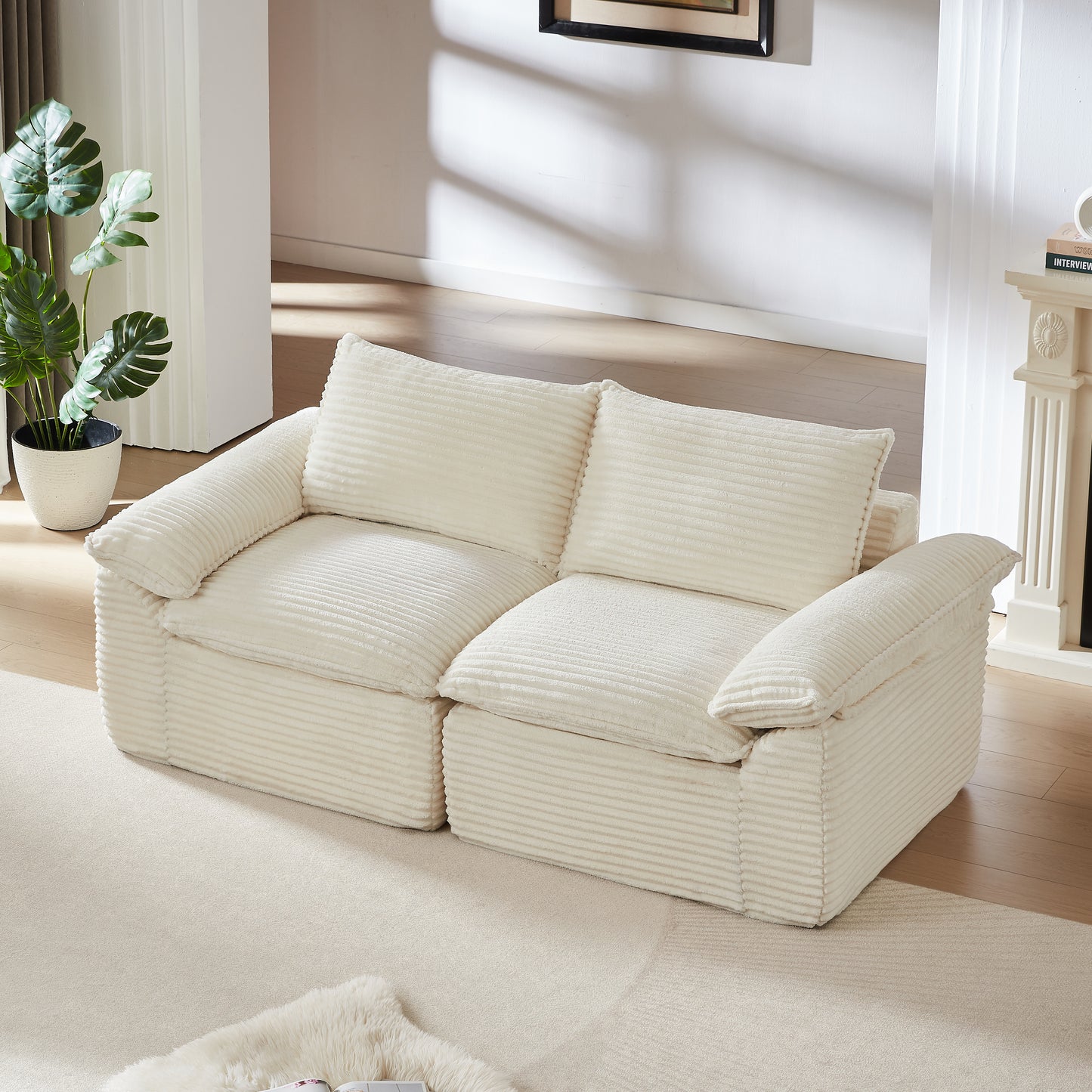 Modern White Corduroy Cloud Sofa - Comfortable & Stylish