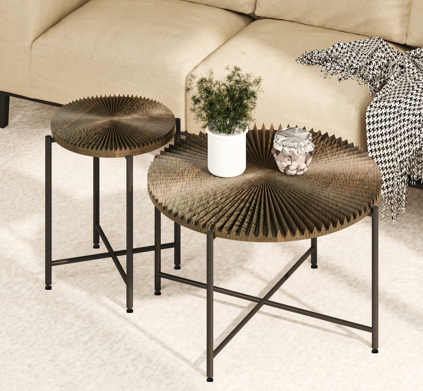 Radial Pattern 2-Piece Coffee And End Table Set -Waterproof MDF With