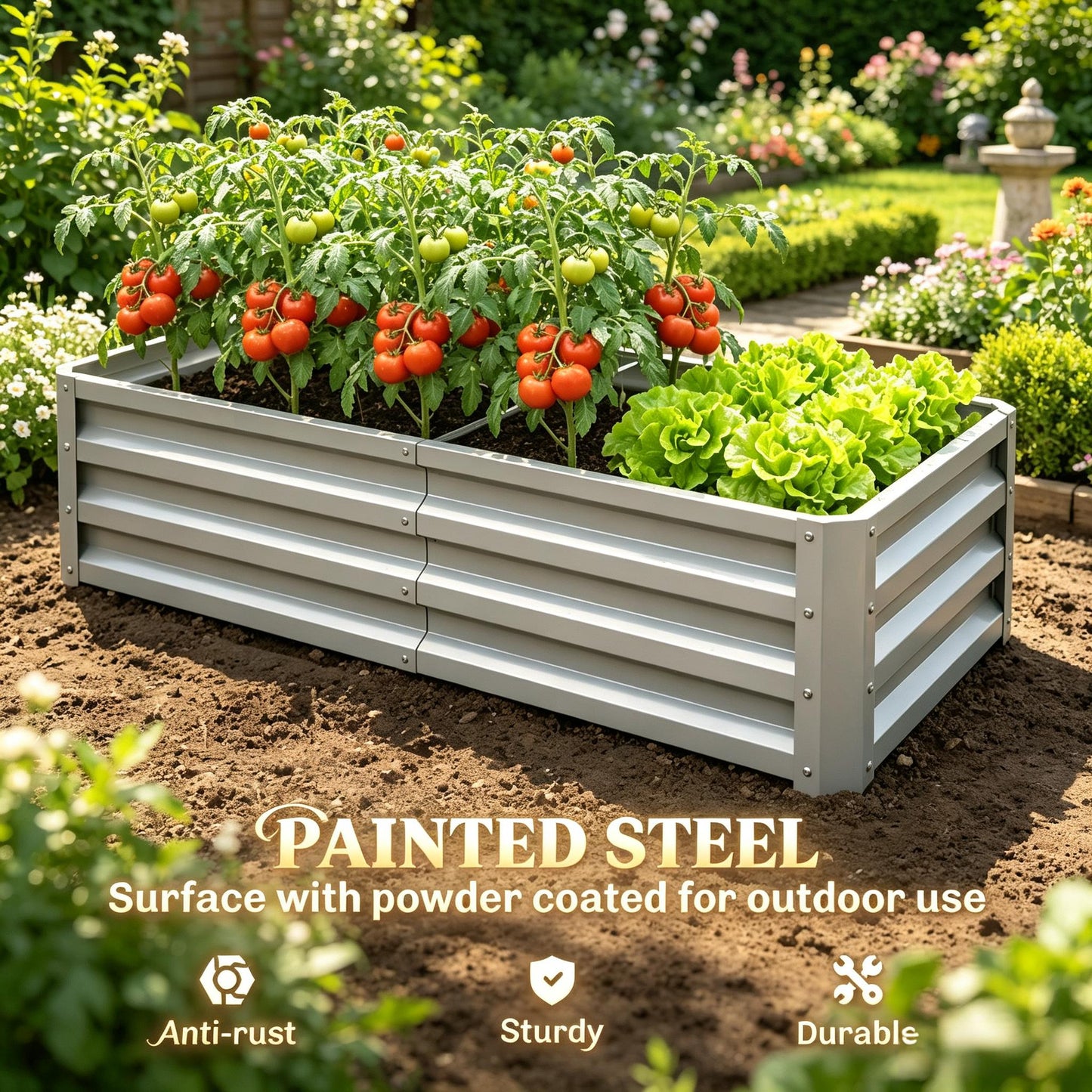 Galvanized Metal Raised Garden Bed - 4' x 2' Planter for Vegetables, Herbs, Flowers