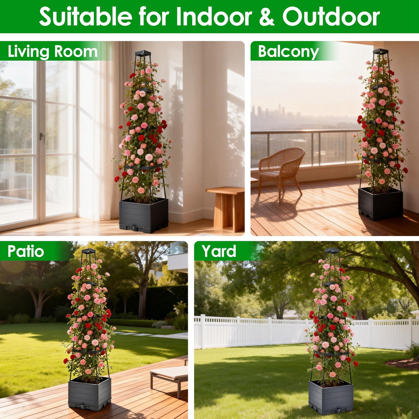 2-Pack Adjustable Garden Bed Boxes with Trellis for Climbing Plants & Self-Watering Planters