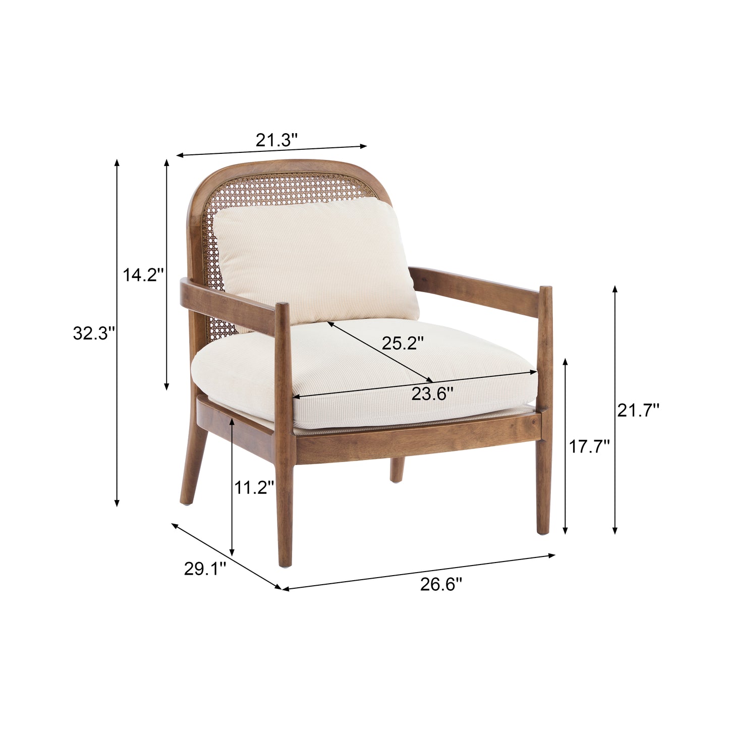 Mid-Century Modern Accent Chair Set - Light Brown & Beige Stripe