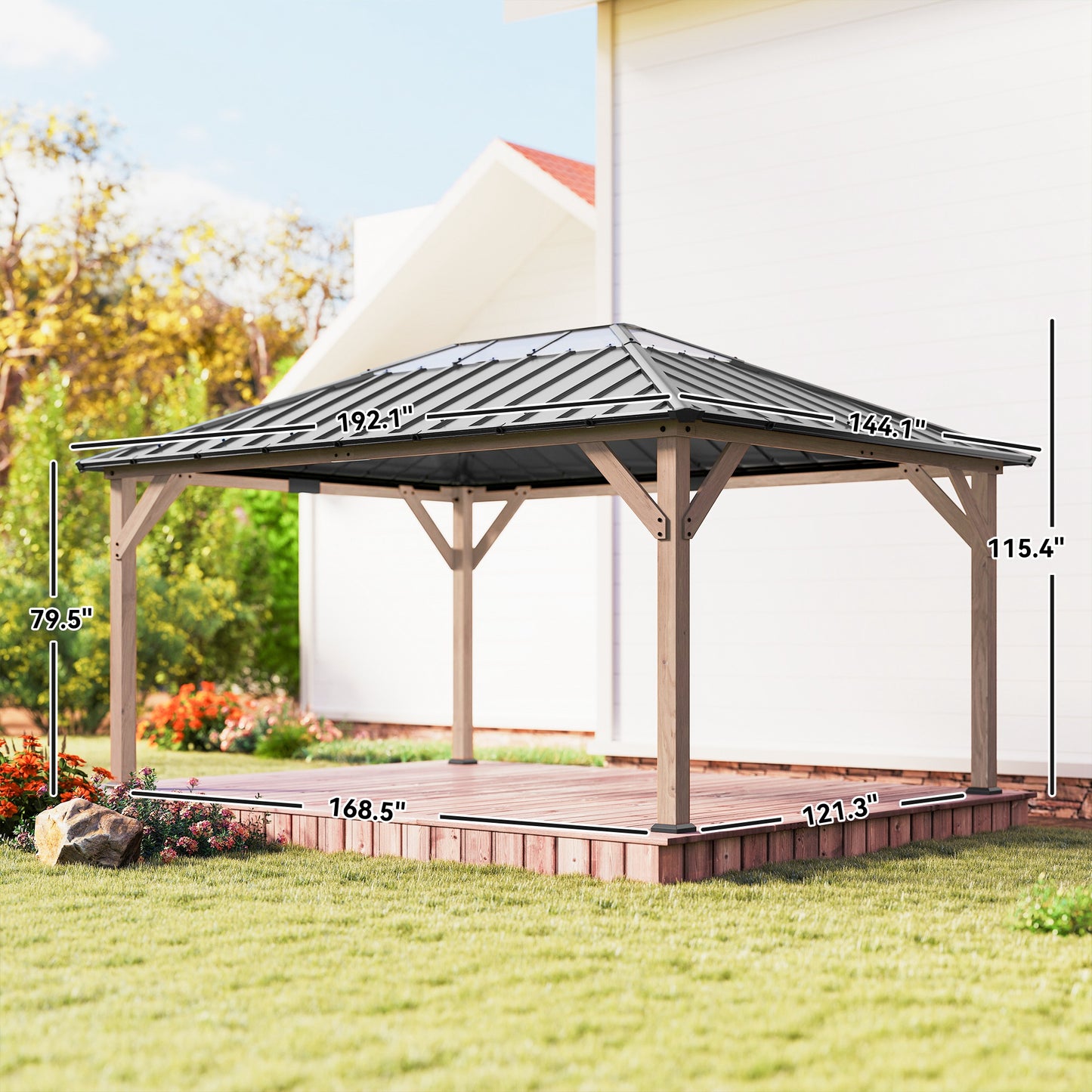 12' x 16' Hardtop Gazebo with Galvanized Steel Roof - Light Walnut