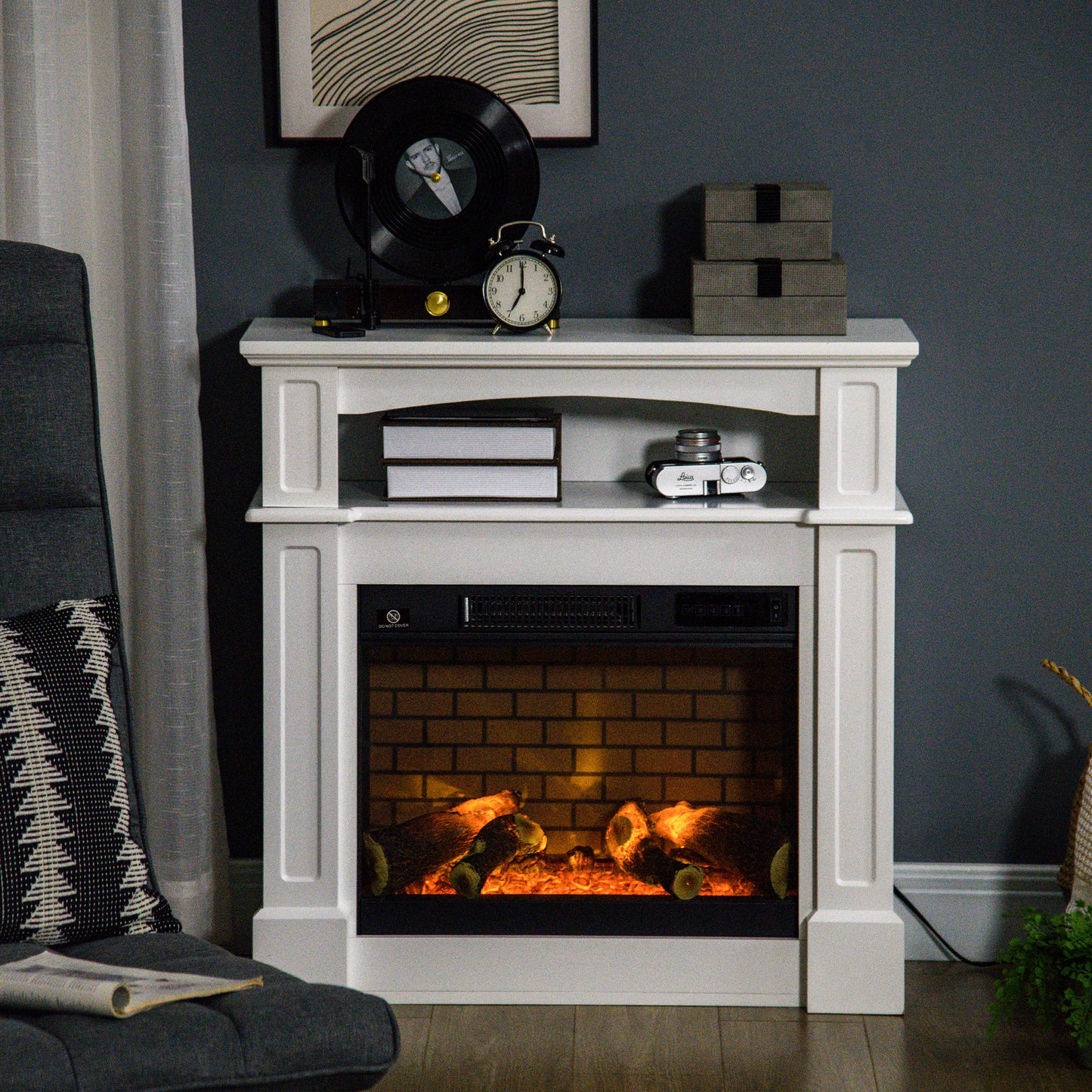32-Inch Freestanding Electric Fireplace with LED Flame & Remote, White