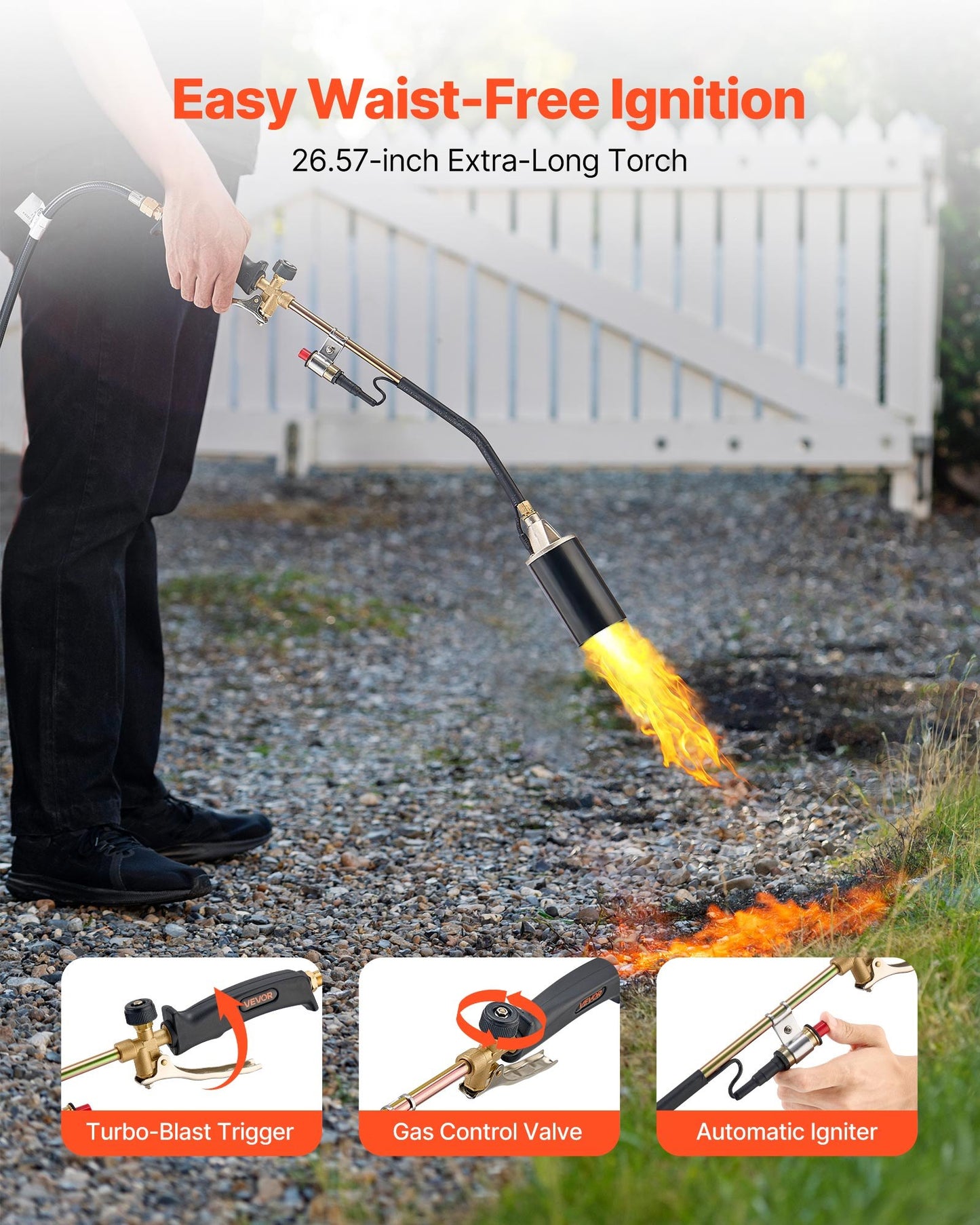 Propane Weed Torch Burner 1.8 Million BTU Ice Snow Melter with 10ft Hose
