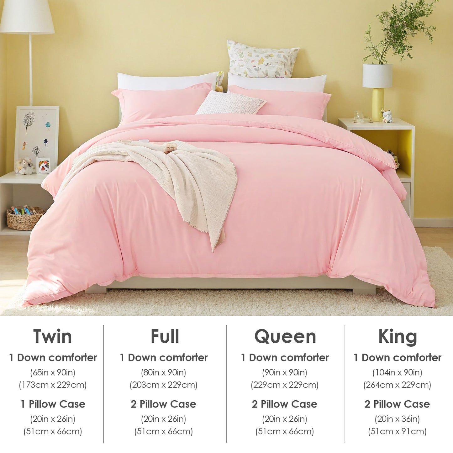 Extra Large Duvet Cover Set - White & Pink Microfiber Bedding