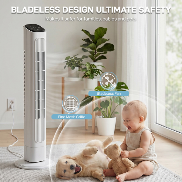 36-Inch Tower Fan with Remote Control, 3 Speeds & Oscillation - White